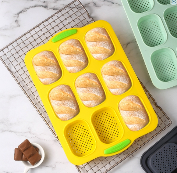 yellow silicone baking pan with cake inside